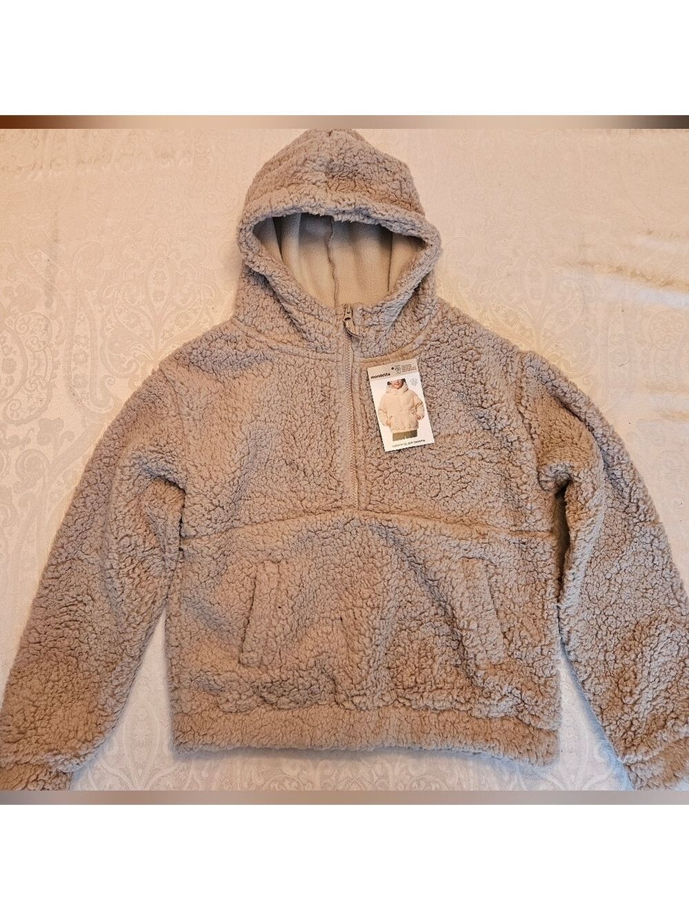 Mondetta Super Soft Beige Quarter Zip Hoodie Sherpa, NWT, Girls 11-12